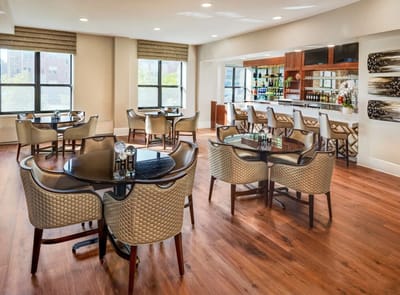 Stylish dining area with modern decor and furniture