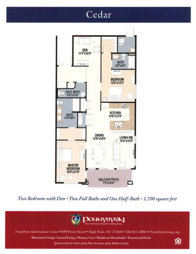 Architectural floor plan of a two-bedroom unit