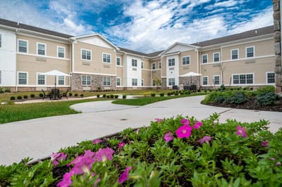 Garden and walkway in a senior living facility