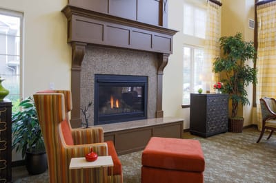 Cozy common area with fireplace and seating
