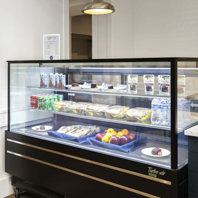 Food display case with drinks and snacks