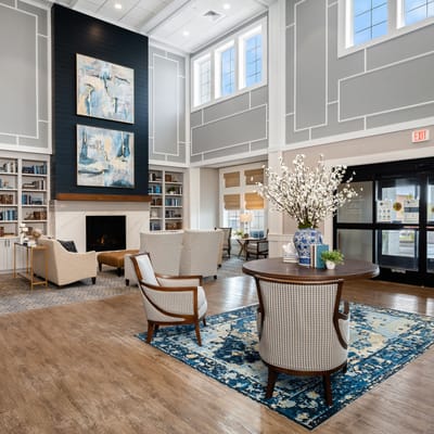 Bright and welcoming lobby with seating and decor