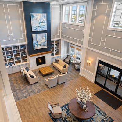 Interior view of a welcoming common area in a senior living facility