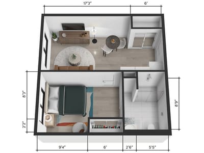 Architectural floor plan of a resident room layout