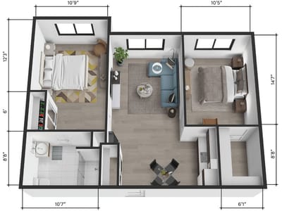 Architectural floor plan of a resident unit