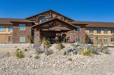 Exterior view of Volante Senior Living with landscaping
