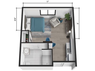 A floor plan of a private resident room