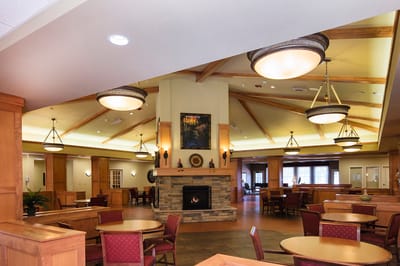 Interior view of a warm and inviting common area
