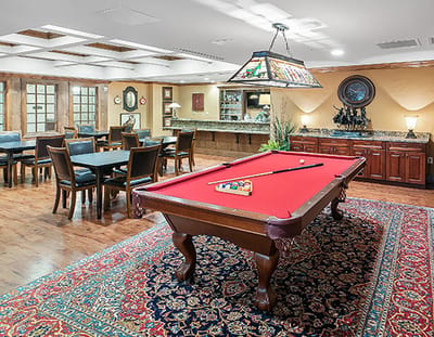 Billiard table in a cozy lounge area