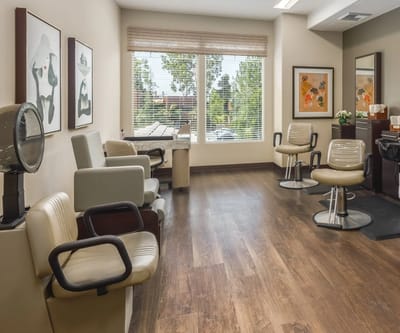 Interior view of a salon with chairs and decor