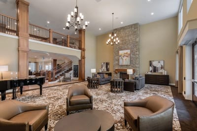 Bright common area with comfortable seating and decor