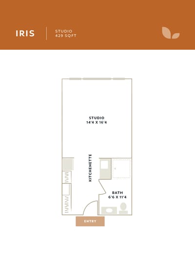 Architectural floor plan for a studio apartment