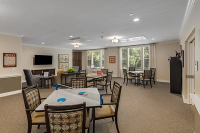 Activity room set up for a bingo game