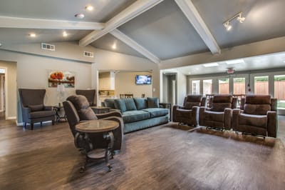 Interior view of a comfortable common area in a senior living facility