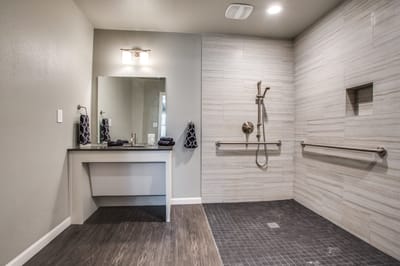 Accessible bathroom with shower and safety features