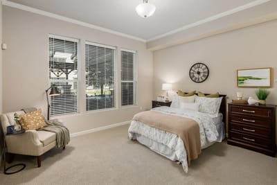 Well-decorated private resident room with natural light
