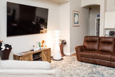 Cozy interior of a common area with a television
