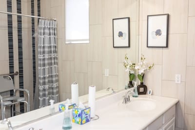 Bright bathroom with decorative accents