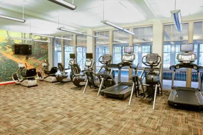 Interior view of a fitness center with equipment