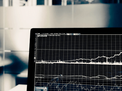 Graph on a computer screen showing financial data