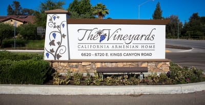 Sign for The Vineyards California Armenian Home.