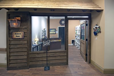 Entrance to the facility's Central Store in a cozy setting