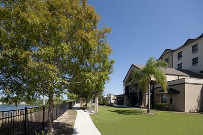 Outdoor view of the facility with landscaped grounds