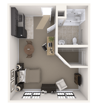 Floor plan of a private resident room