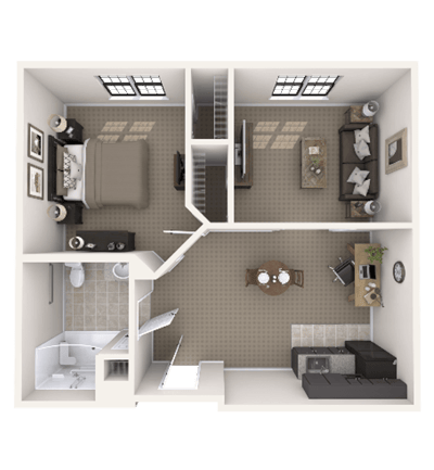 Floor plan of a two-bedroom apartment layout