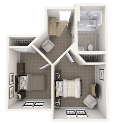 Floor plan of a resident room in the facility