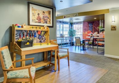 Interior view of the Central Cafe in a memory care community