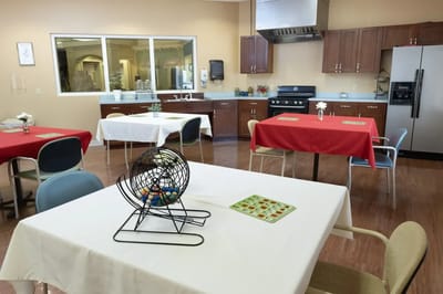 Activity room set up for residents with bingo
