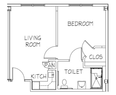 Architectural floor plan layout of a living space