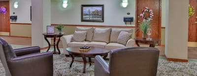 Comfortable common area with seating and decor