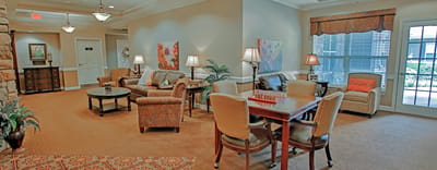 Warm and inviting common area with comfortable seating