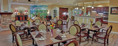 Dining area with decorated tables in a warm interior