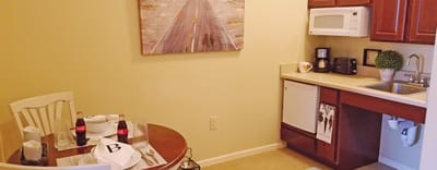 Cozy kitchenette area in a resident room