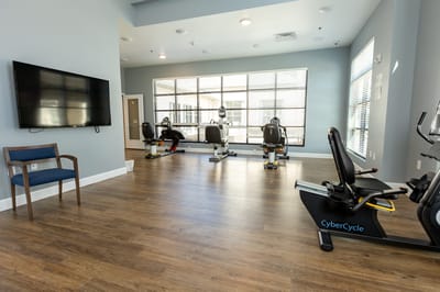 Interior of a fitness area with exercise equipment