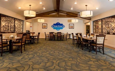 Interior view of the dining area with tables and chairs