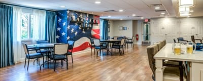 Interior common area with American flag mural