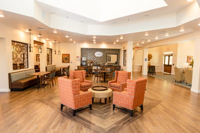 Bright common area with comfortable seating