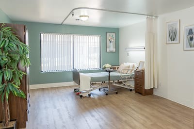 Private resident room with a single bed and decor