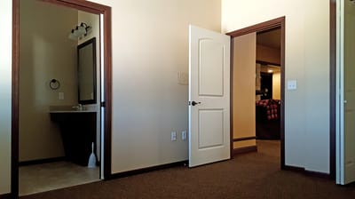 Interior view of a room with open door