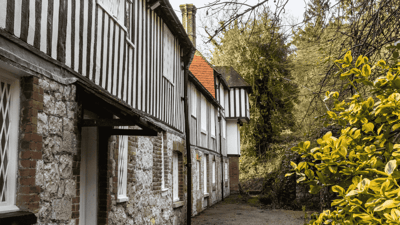 Building exterior with beautiful landscaping