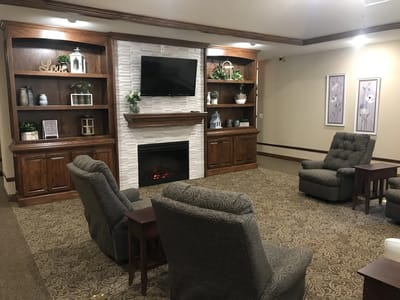 Comfortable common area with seating and decor.