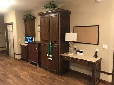 Interior view of a common area cabinet setup