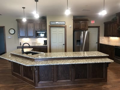 Modern kitchen interior with wooden cabinets