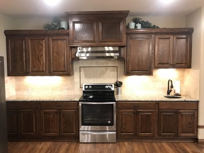 Modern kitchen interior with wooden cabinets