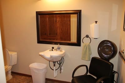 Interior view of a bathroom with minimal furnishings.