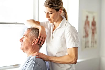 A resident receiving a therapeutic neck massage.